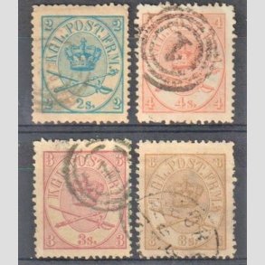 FRIMRKER DANMARK | Skilling | 1864-70 - AFA 11,12,13,14 - 2,3,4 og 8 Sk. Krone Scepter - Stemplet