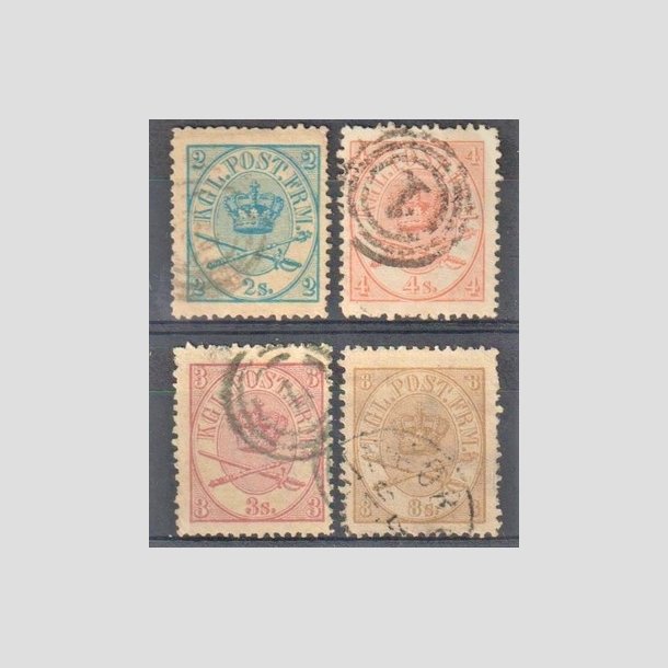 FRIMRKER DANMARK | Skilling | 1864-70 - AFA 11,12,13,14 - 2,3,4 og 8 Sk. Krone Scepter - Stemplet