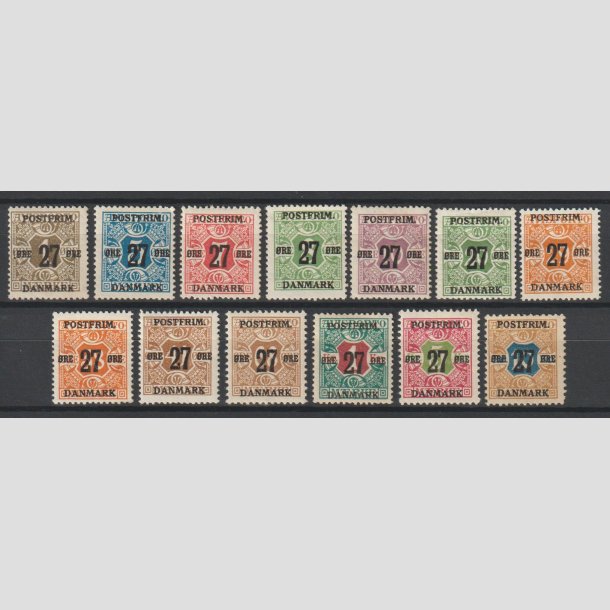 FRIMRKER DANMARK | 1918 - AFA  85-97 - 27 res Provisorier komplet (-X'erne) - Ubrugt