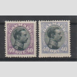 FRIMRKER DANMARK | 1918-20 - AFA 105,105a - Chr. X 40 re lilla/sort og bllilla/sort - Ubrugt