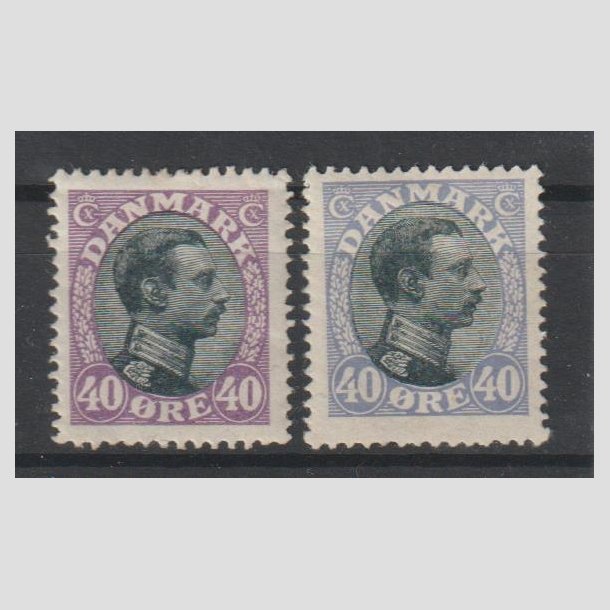 FRIMRKER DANMARK | 1918-20 - AFA 105,105a - Chr. X 40 re lilla/sort og bllilla/sort - Ubrugt