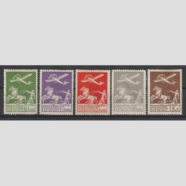 FRIMRKER DANMARK | 1925-1929 - AFA 144,145,146,181,182 - Gl. Luftpost i komplet st - Ubrugt