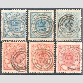 FRIMRKER DANMARK | Skilling | 1864-70 - AFA 11,13 - 2 og 4 Skilling Krone Scepter 3 stk. af hver - Stemplet