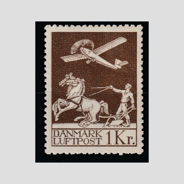 FRIMRKER DANMARK | 1929 - AFA 182 - Gl. Luftpost 1 Kr. brun - Postfrisk