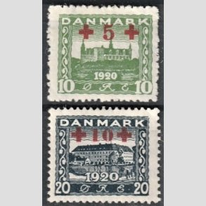 FRIMRKER DANMARK | 1921 - AFA 120,121 - +5 +10 re grn og +10 +20 re bl Rde Kors provisorier - Ubrugt