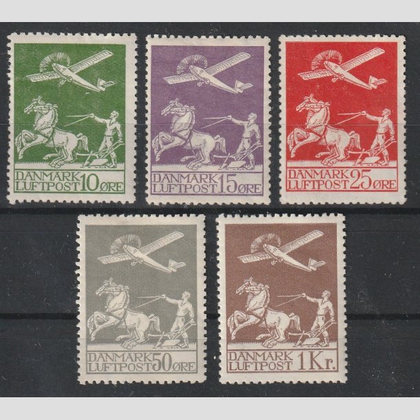 FRIMRKER DANMARK | 1925-1929 - AFA 144,145,146,181,182 - Gl. Luftpost i komplet st - Ubrugt