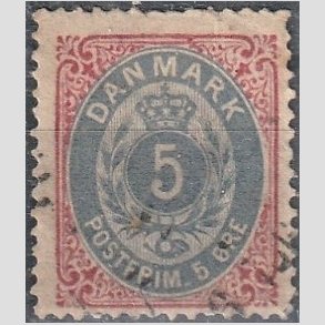FRIM�RKER DANMARK | 1875 - AFA 24 - 5 �re r�d/bl� - Stemplet
