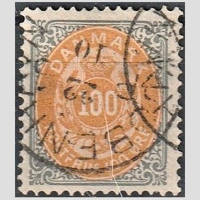 FRIM�RKER DANMARK | 1875 - AFA 31 - 100 �re gr�/gul - Stemplet