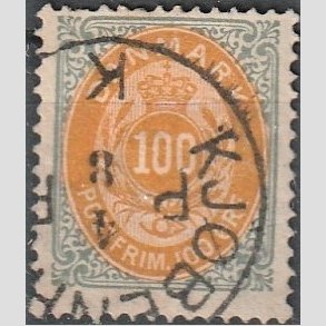 FRIM�RKER DANMARK | 1875 - AFA 31 - 100 �re gr�/gul - Stemplet
