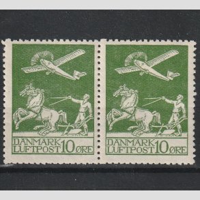 FRIM�RKER DANMARK | 1925 - AFA 144 - Gl. Luftpost 10 �re gr�n vandret par - Ubrugt