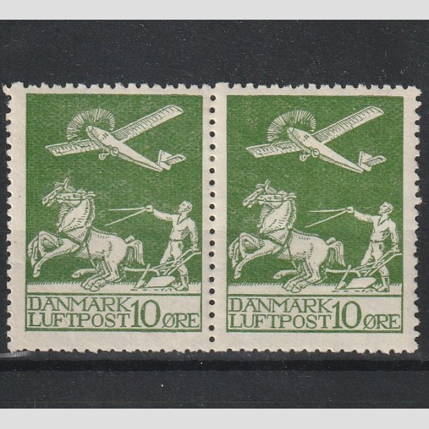 FRIMRKER DANMARK | 1925 - AFA 144 - Gl. Luftpost 10 re grn vandret par - Ubrugt