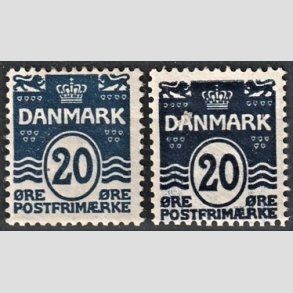 FRIM�RKER DANMARK | 1912 - AFA 66,66a - B�lgelinie 20 �re m�rkbl� og sortbl� - Postfrisk!