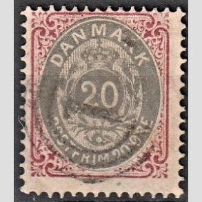 FRIM�RKER DANMARK | 1875 - AFA 28 - 20 �re r�d/gr� - Stemplet