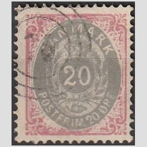 FRIM�RKER DANMARK | 1875 - AFA 28 - 20 �re r�d/gr� - Stemplet