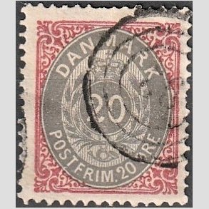 FRIM�RKER DANMARK | 1875 - AFA 28 - 20 �re r�d/gr� - Stemplet