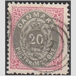 FRIM�RKER DANMARK | 1875 - AFA 28 - 20 �re r�d/gr� - Stemplet