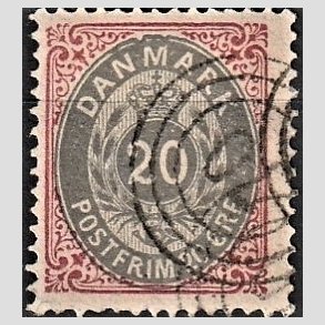 FRIM�RKER DANMARK | 1875 - AFA 28 - 20 �re r�d/gr� - Stemplet