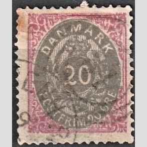 FRIM�RKER DANMARK | 1875 - AFA 28 - 20 �re r�d/gr� - Stemplet