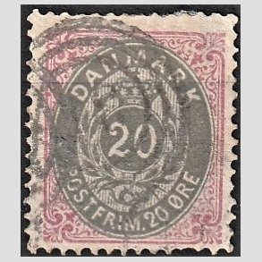 FRIM�RKER DANMARK | 1875 - AFA 28 - 20 �re r�d/gr� - Stemplet