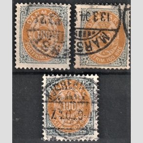 FRIM�RKER DANMARK | 1895-1902 - AFA 31B,31By,31C - 100 �re gr�/gul - Stemplet