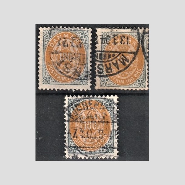 FRIMRKER DANMARK | 1895-1902 - AFA 31B,31By,31C - 100 re gr/gul - Stemplet