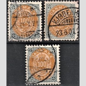 FRIM�RKER DANMARK | 1895-1902 - AFA 31B,31By,31C - 100 �re gr�/gul - Stemplet