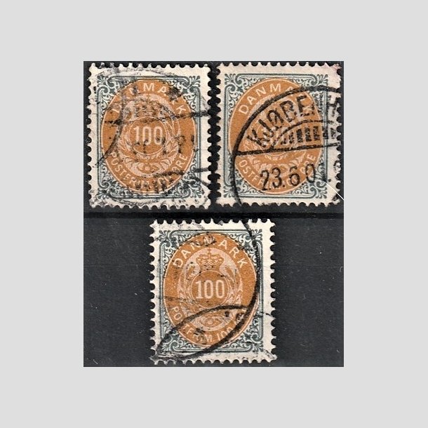FRIMRKER DANMARK | 1895-1902 - AFA 31B,31By,31C - 100 re gr/gul - Stemplet