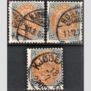 FRIM�RKER DANMARK | 1895-1902 - AFA 31B,31By,31C - 100 �re gr�/gul - Stemplet