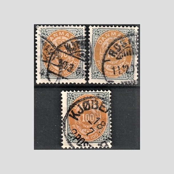 FRIMRKER DANMARK | 1895-1902 - AFA 31B,31By,31C - 100 re gr/gul - Stemplet