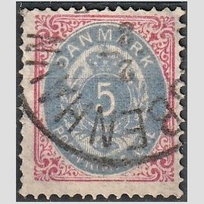 FRIM�RKER DANMARK | 1875 - AFA 24 - 5 �re r�d/bl� - Stemplet