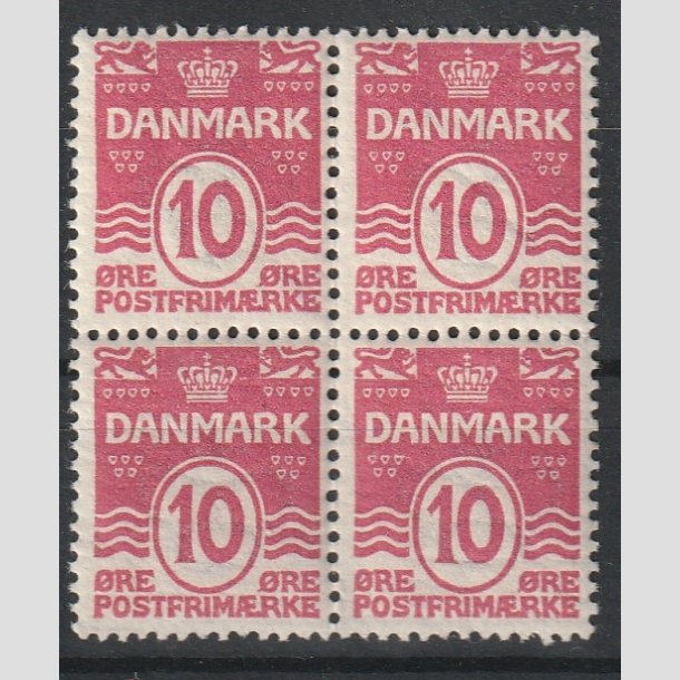 FRIMRKER DANMARK | 1912 - AFA 65 - Blgelinie 10 re karamin i Fire-blok - Postfrisk