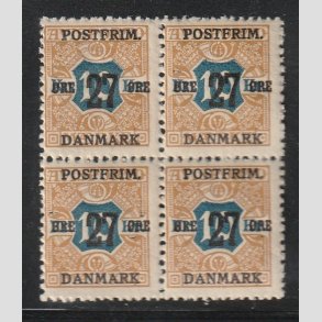 FRIMRKER DANMARK | 1918 - AFA 97 - 27 re/10 Kr. brun/bl provisorier i Fire-blok - Postfrisk