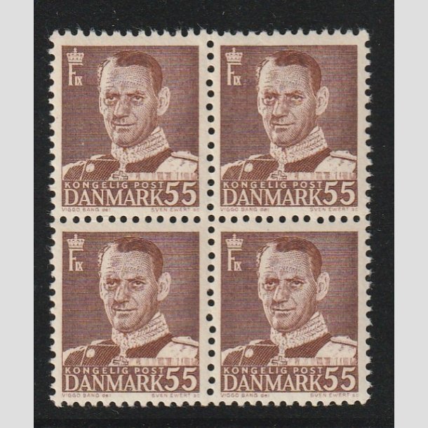 FRIMRKER DANMARK | 1951 - AFA 327 - Fr. IX 55 re brun i Fire-blok - Postfrisk