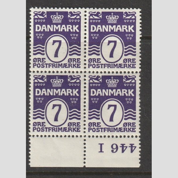 FRIMRKER DANMARK | 1930 - AFA 184 - Blgelinie 7 re violet i Fire-blok - Postfrisk