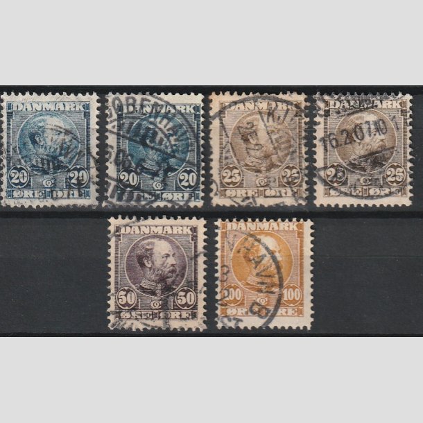 FRIMRKER DANMARK | 1904-05 - AFA 48,48a,49,49a,50,51 - Chr. IX 20-100 re - Stemplet