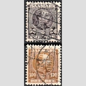FRIMRKER DANMARK | 1904-05 - AFA 50,51 - Chr. IX 50 re lilla og 100 re gulbrun - Stemplet