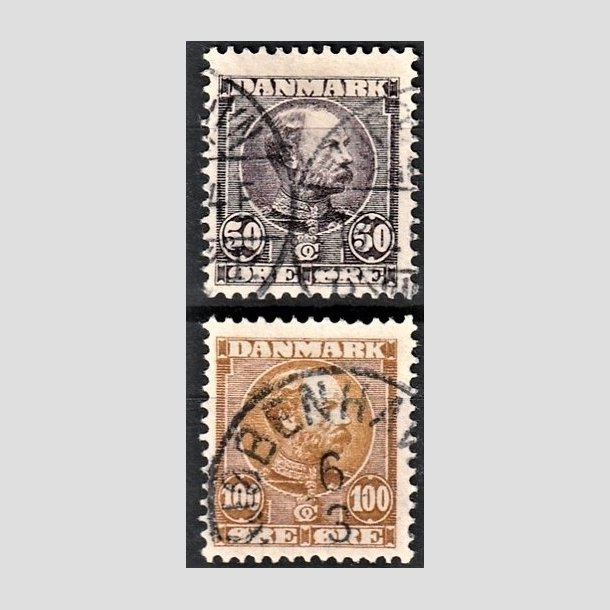 FRIMRKER DANMARK | 1904-05 - AFA 50,51 - Chr. IX 50 re lilla og 100 re gulbrun - Stemplet