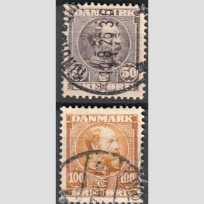 FRIMRKER DANMARK | 1904-05 - AFA 50,51 - Chr. IX 50 re lilla og 100 re gulbrun - Stemplet