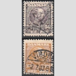 FRIMRKER DANMARK | 1904-05 - AFA 50,51 - Chr. IX 50 re lilla og 100 re gulbrun - Stemplet