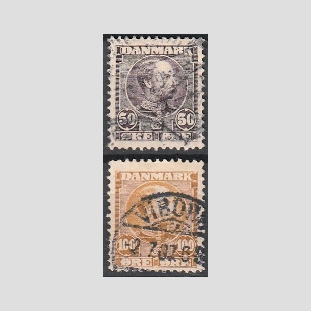 FRIMRKER DANMARK | 1904-05 - AFA 50,51 - Chr. IX 50 re lilla og 100 re gulbrun - Stemplet