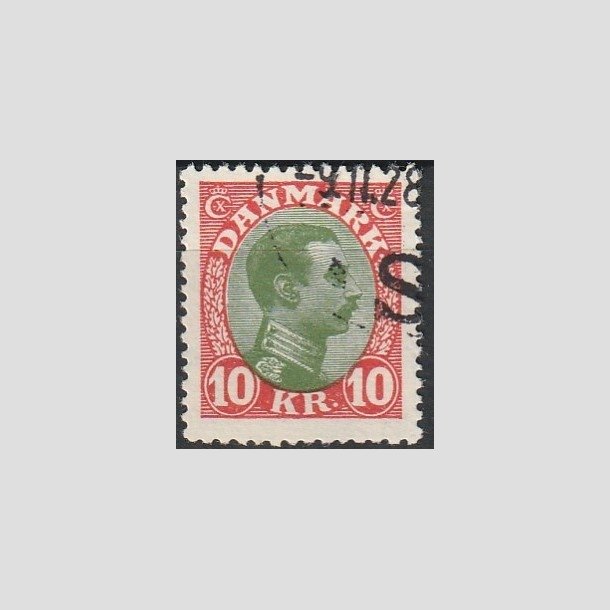 FRIMRKER DANMARK | 1927-28 - AFA 177 - Chr. X 10 Kr. rd/grn - Stemplet