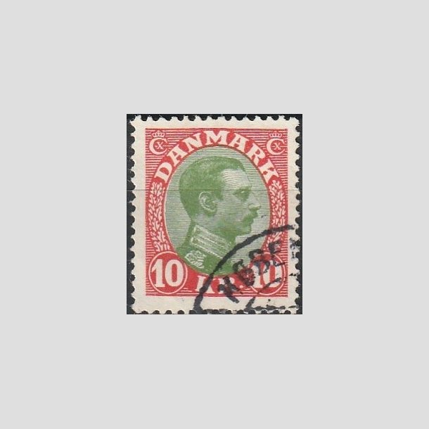 FRIMRKER DANMARK | 1927-28 - AFA 177 - Chr. X 10 Kr. rd/grn - Stemplet