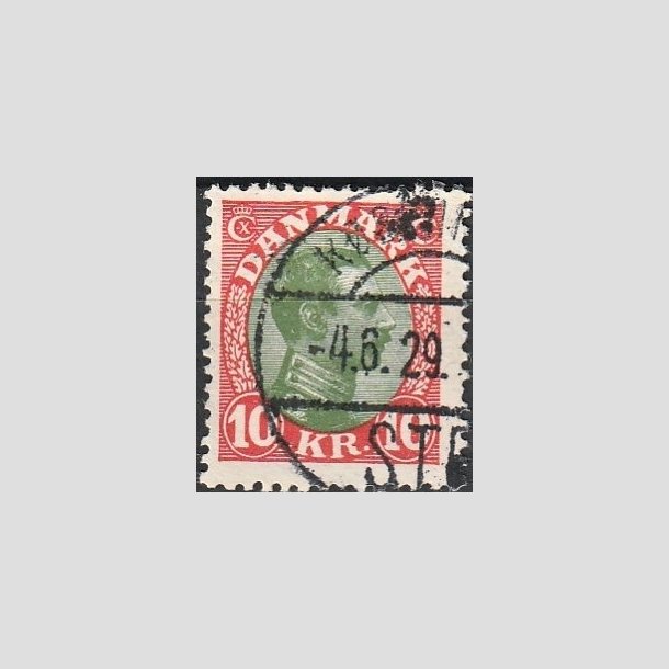 FRIMRKER DANMARK | 1927-28 - AFA 177 - Chr. X 10 Kr. rd/grn - Stemplet