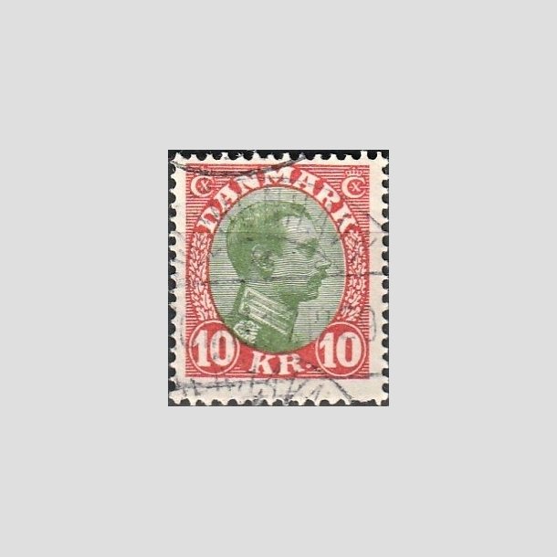 FRIMRKER DANMARK | 1927-28 - AFA 177 - Chr. X 10 Kr. rd/grn - Stemplet
