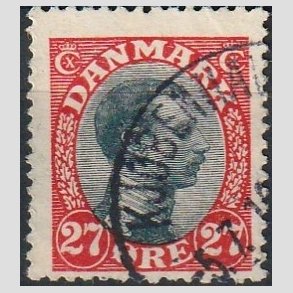 FRIMRKER DANMARK | 1918-20 - AFA 102 - Chr. X 27 re rd/sort - Stemplet