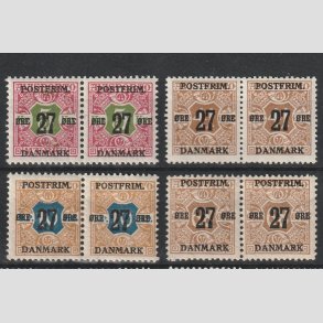 FRIMRKER DANMARK | 1918 - AFA 93,94,96,97 - 27 res provisorier gode vrdier i fire par - Postfrisk