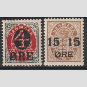 FRIMRKER DANMARK | 1904 - AFA 40,41 - 4/8 re gr/rd og 15/24 re brun provisorier - Postfrisk