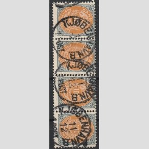 FRIMRKER DANMARK | 1902 - AFA 31C - 100 re gr/gul i fire-stribe - Pnt Stemplet