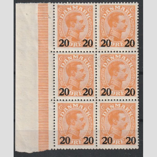 FRIMRKER DANMARK | 1926 - AFA 152 - 20 20/30 re orange provisorier i seksblok med marginal - Postfrisk