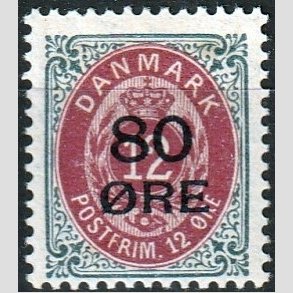 FRIMRKER DANMARK | 1915 - AFA 82 - 80 re/12 re gr/rdlilla 80 res Provisorier - Ubrugt